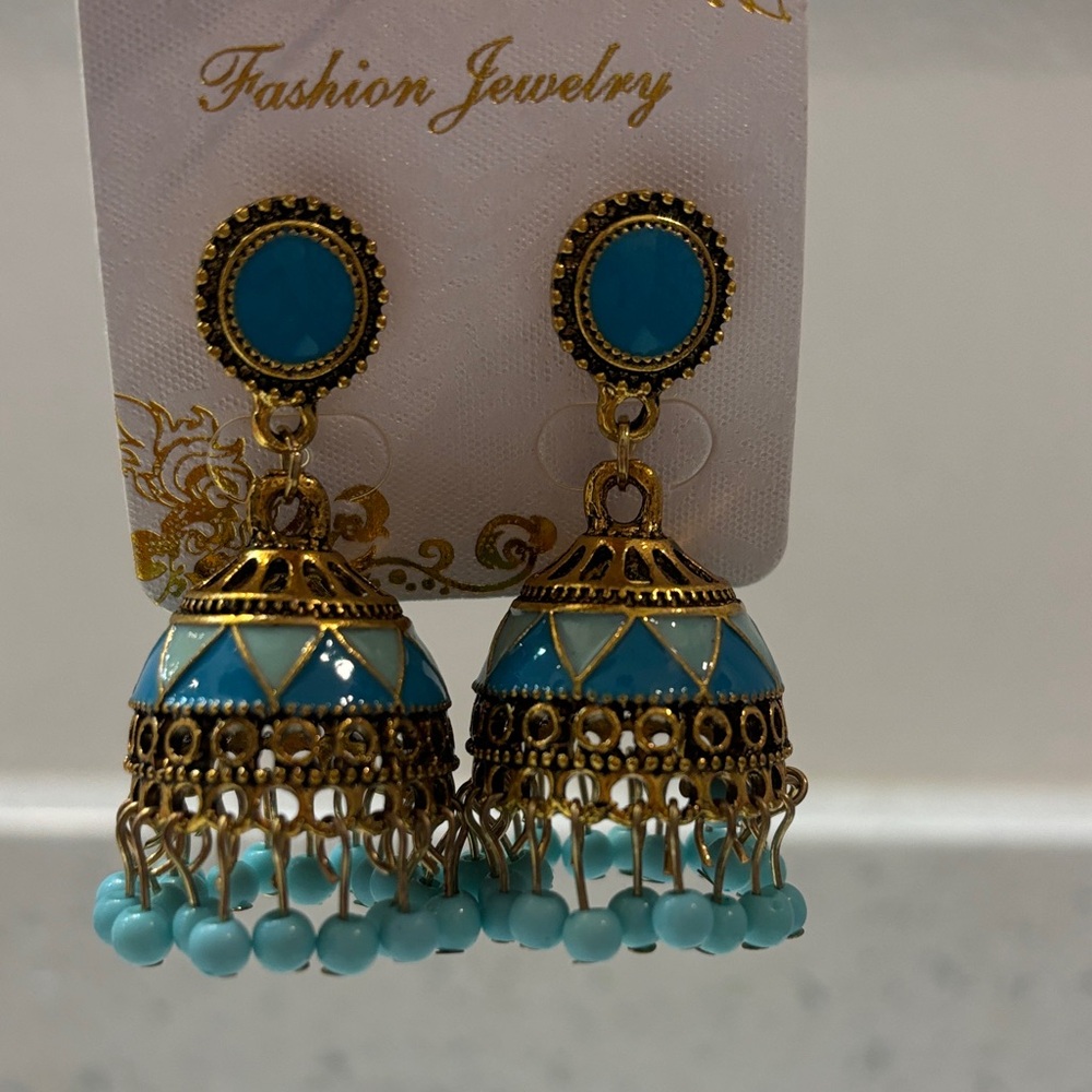 Elegant Blue and Gold Dangle Earrings